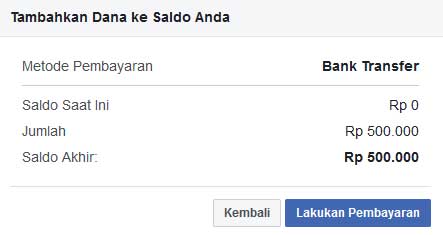melakukan pembayaran belanja iklan facebook