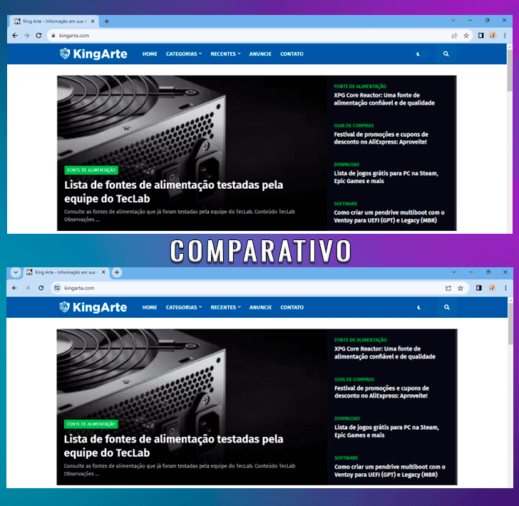 Comparativo de visual do Google Chrome - Refresh 2023