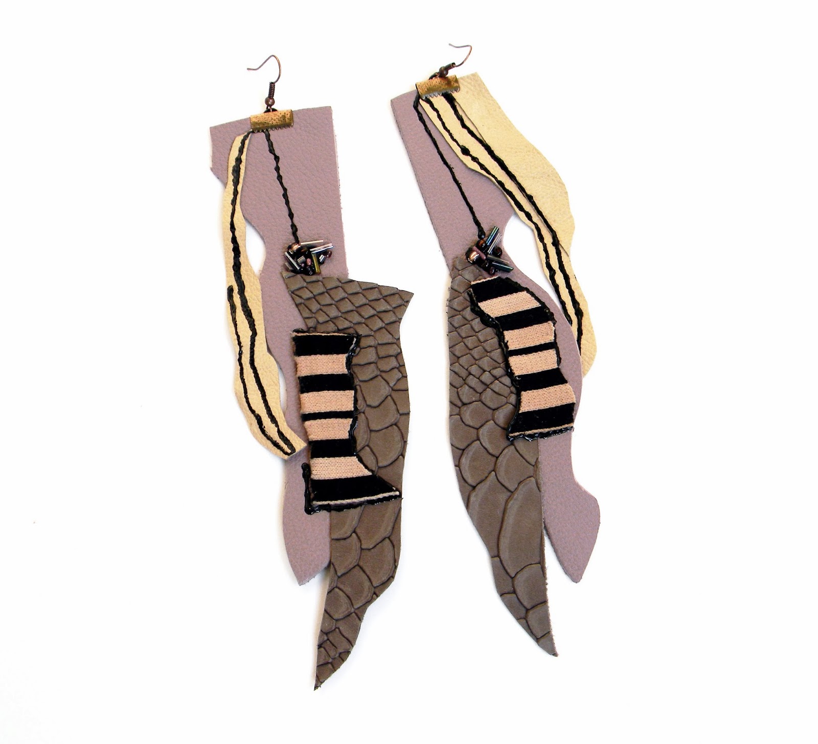 Statement Fashion Earrings Huge Leather Earrings Patchwork Collage Jewelry