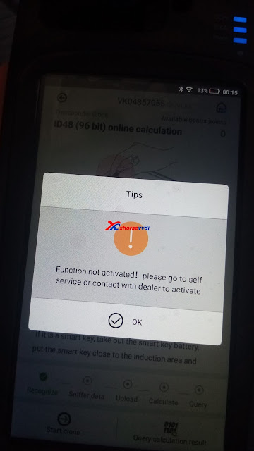 VVDI Key Tool Max ID48 (96bit) online calculation "Function not activated"  02