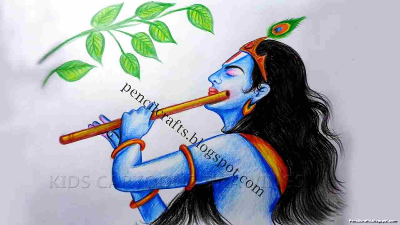 Easy and Simple Beautiful Pencil Drawings of Krishna