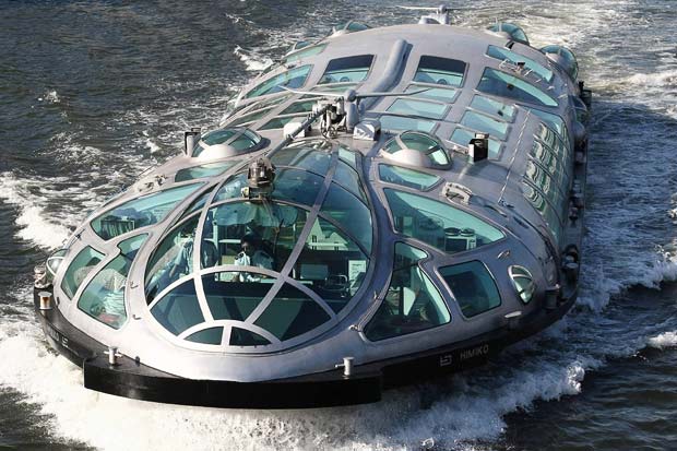 The new futuristic Himiko water bus seen sailing between Asakusa and Odiba