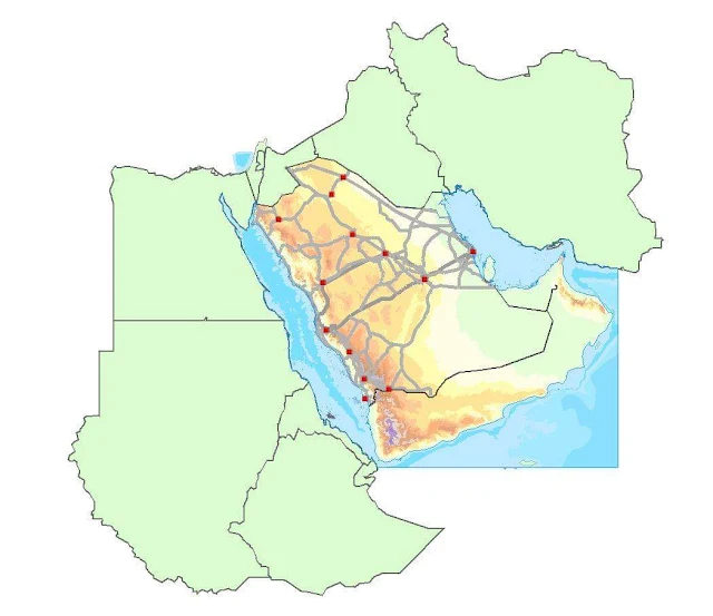 شيب فايل للملكة العربية السعودية - العمران والطرق وخطوط الكنتور والخدمات