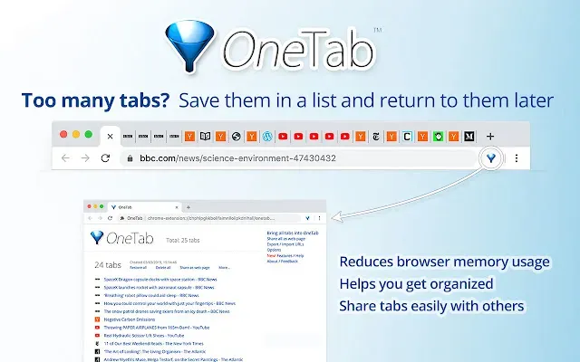 OneTab chrome extension Organize your browser Tabs