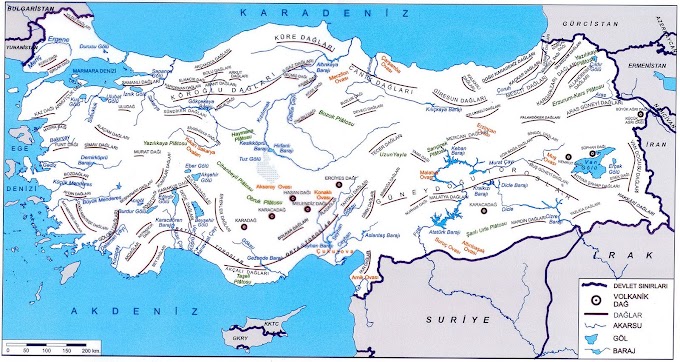 Türkiye Dağlar Akarsular ve Barajlar Haritası