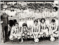 REAL VALLADOLID DEPORTIVO. Temporada 1979-80. José Antonio Aramayo (masajista), Bebich, Laguna, Gratacós, Sánchez Valles, Gail, Jacquet. Chuchi García, Vekic, Pepe Moré, Andrés Ramírez y Jorge Alonso. CLUB GETAFE DEPORTIVO 1 REAL VALLADOLID DEPORTIVO 1. 14/10/1979. Campeonato de Liga de 2ª División, jornada 7. Getafe, Madrid, Campo de Las Margaritas. GOLES: 0-1: 50’, Toño. 1-1: 52’, Polo, de penalti.