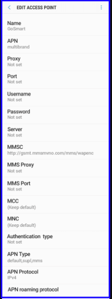 GoSmart 4G APN Settings