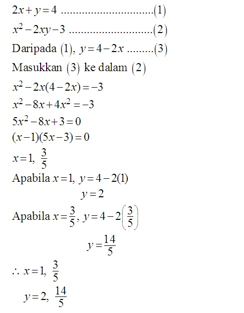 Matematik Tambahan: Persamaan Serentak