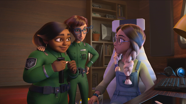 29+ LGBT Kid's Shows - Dragons The Nine Realms - Picture of Alex with her two lesbian moms