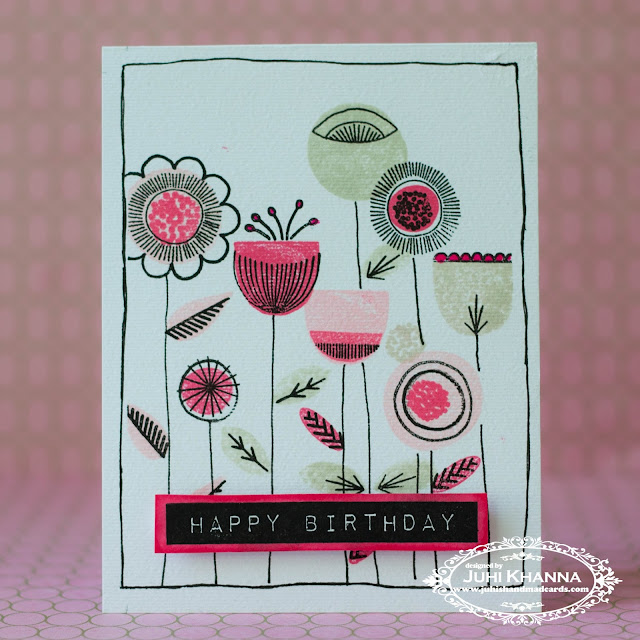 One layer stamped card with #neatandtangled #scandinavianprints stamps. Love the whimsical flowers