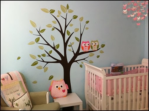 wall decor ideas for baby nursery NurseryWallDecalOwlsTrees | 504 x 377