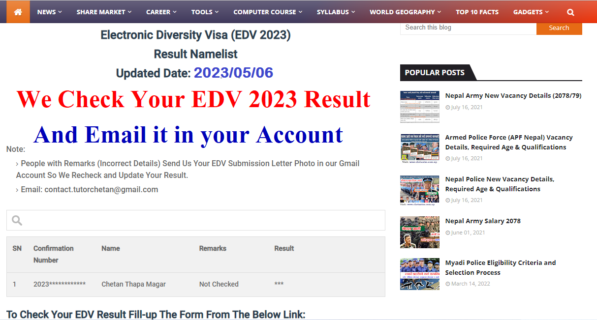 DV Result 2023. Check Your EDV 2023 Result Online