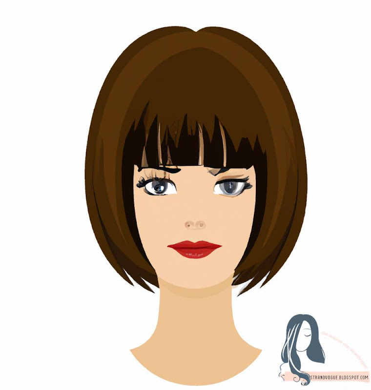 Bob with Bangs: A woman with a bob with bangs style. The hair is cut at chin-length with bangs that frame the face.