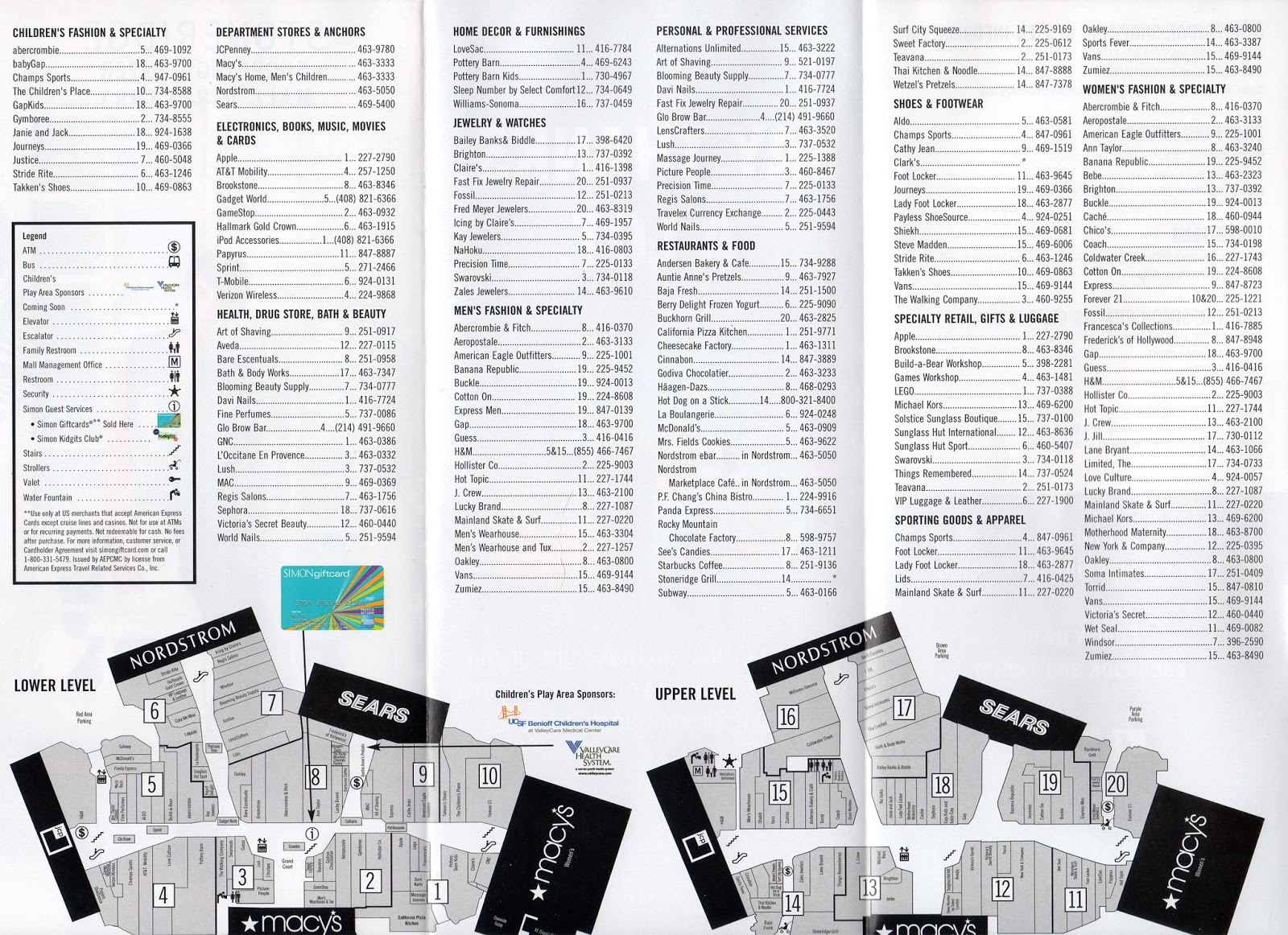 mall directory from stoneridge shopping center in pleasanton ...