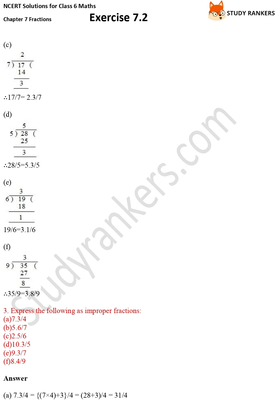 NCERT Solutions for Class 6 Maths Chapter 7 Fractions Exercise 7.2 Part 2