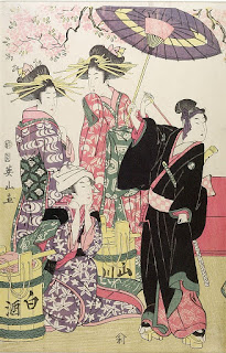 Sukeroku and Three Girls, Late Edo period, dated 1805
