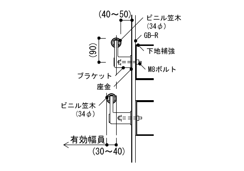 7-12-7　ビニル製手すり［壁付きの場合（軽量鉄骨壁）］