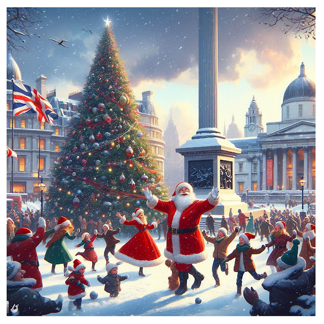 Juletretenning og folkefest ved Nelson-sylen på Trafalgar Square i London i ettermiddag!