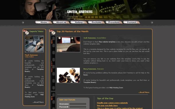 Free Cameraman Movies PSD CSS Website Template