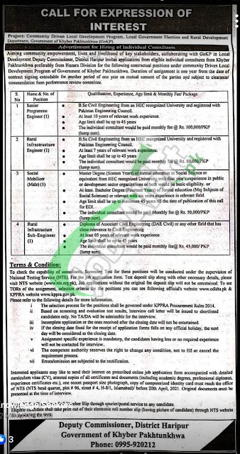 Deputy Commissioner Haripur Jobs 2021 NTS Application Form www.nts.org.p