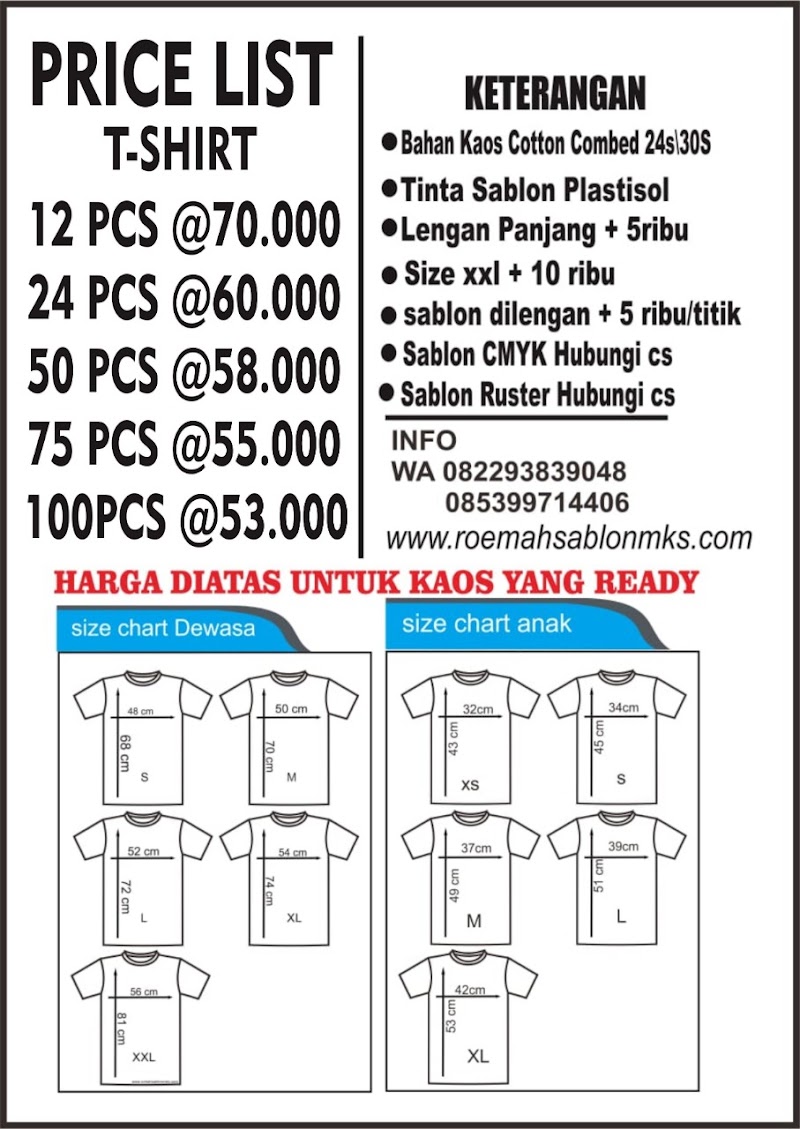 15+ Info Penting Daftar Harga Sablon