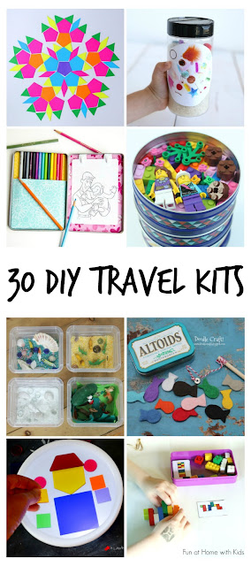 30+ Simple and Easy DIY Travel Kits for Kids.  Great for vacations - road trips, plane trips, etc - but also great for entertaining kids in waiting rooms and restaurants.  From Fun at Home with Kids