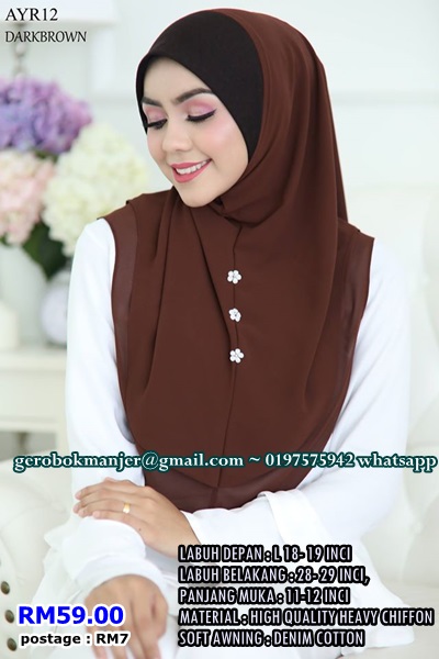 TUDUNG CHIFFON 2 LAYER SOFT AWNING ARYAA SAIZ L