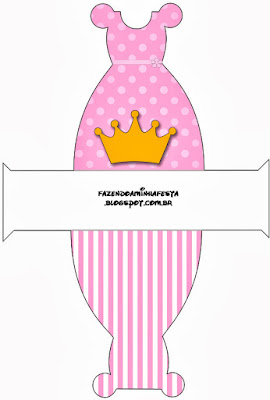 Golden Crown in Pink with Polka Dots and Stripes Free Printable Quinceanera PartyBoxes.