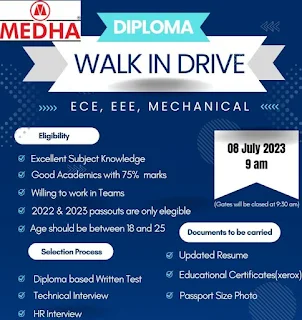 Diploma Jobs Recruitment in Medha Servo Drives Pvt Ltd Hyderabad | Walk-In-Interview | Pool Campus Placement