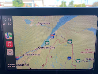 Photo of car GPS at 10:43 am showing the Quebec / USA border area