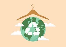 A globe with a recycle symbol in the middle of it and a clothes hanger holding the globe