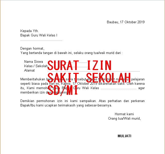 Contoh Surat Izin Sekolah Karena Sakit 2020 Format Administrasi Desa