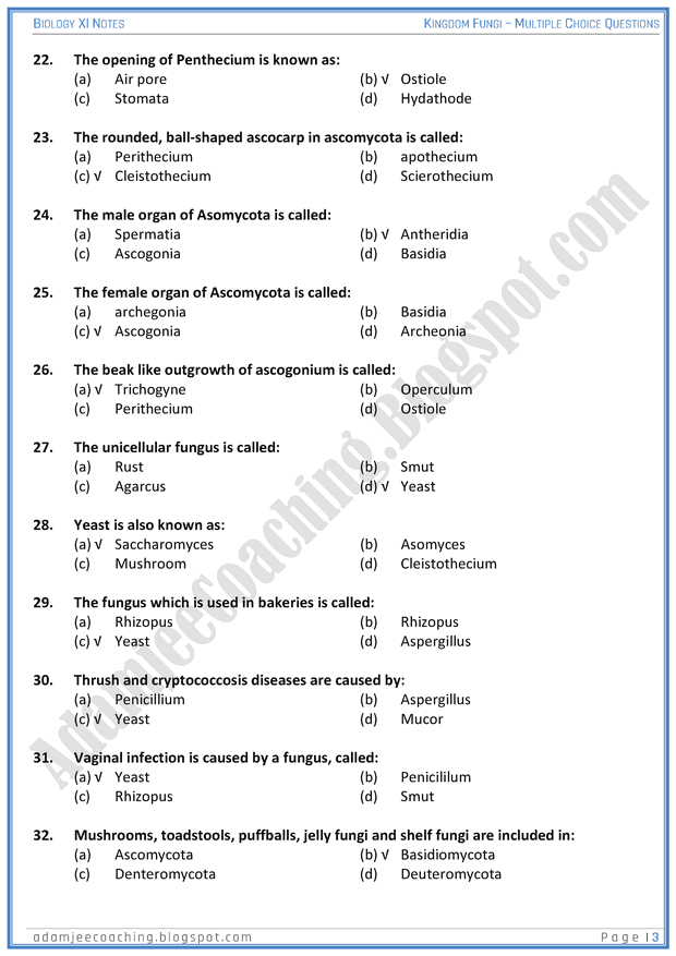 kingdom-fungi-mcqs-biology-11th