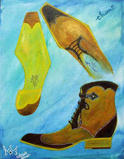 ウィングチップブーツ［2007年 アクリル水彩画／靴（ブーツ）の絵・革靴の絵画・アート・デザイン］