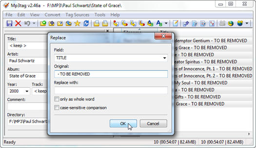 Figure 4 – Mp3tag Replace action window