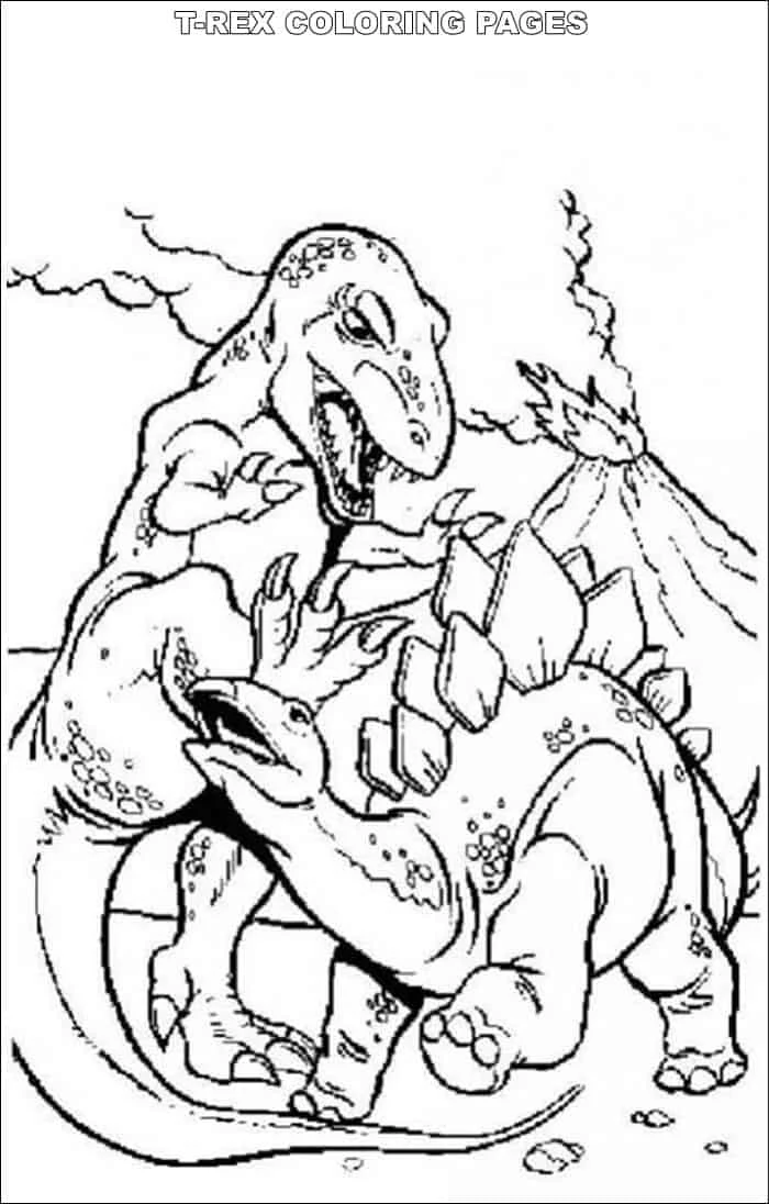 T Rex Fighting Velociraptor Coloring Pages