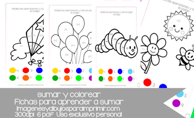 Colorear y sumar. Fichas para aprender en pdf