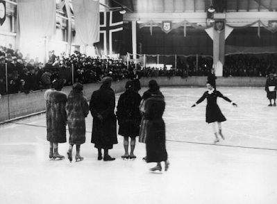 Swedish figure skater Vivi-Anne Hultén skating her figures at the 1933 World Figure Skating Championship
