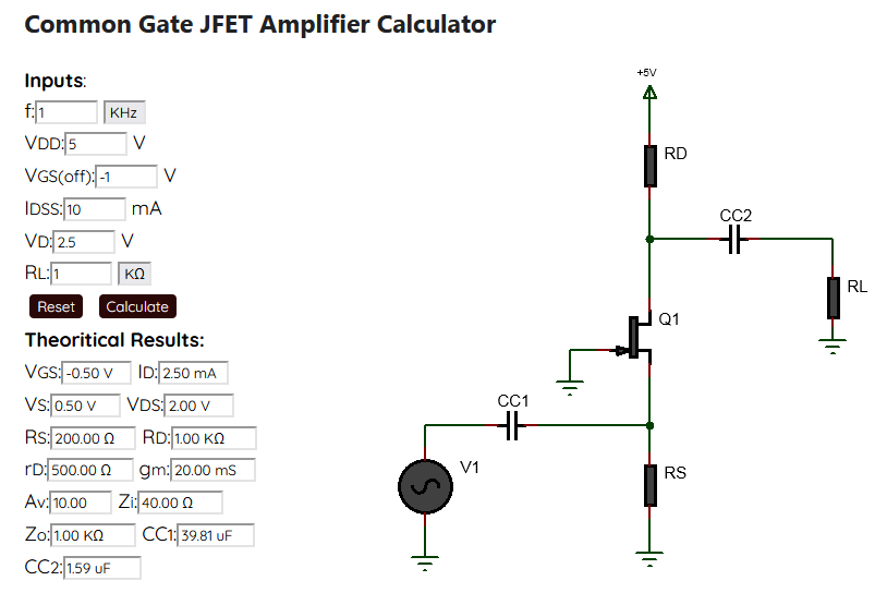 jfet amplifier calculator