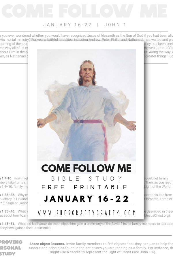 Come Follow Me Bible Study Free Printable John 1 pinterest pin.