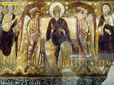 Virgin Enthroned, fresco in Chapter Room in former Abbey of Lavaudieu, France, 12th century