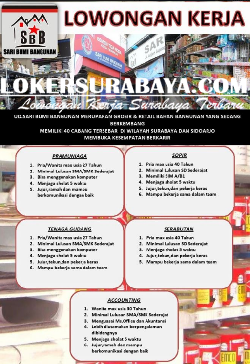 Lowongan Kerja di UD. Sari Bumi Bangunan Surabaya Terbaru Mei 2019 - Lowongan Kerja Surabaya ...