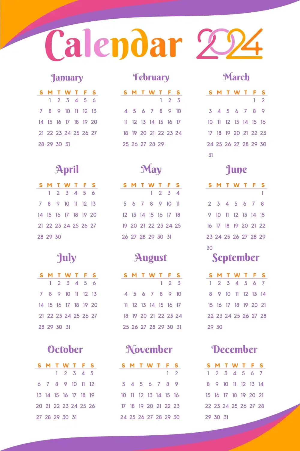 vertical 2024 calendar printable