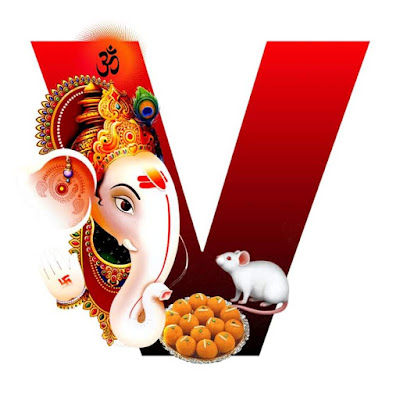V Alphabet with Lord Ganesha Image