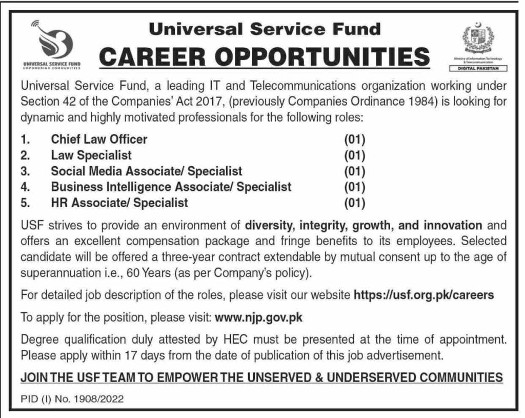 Universal Service Fund (USF) Latest Jobs September 2022