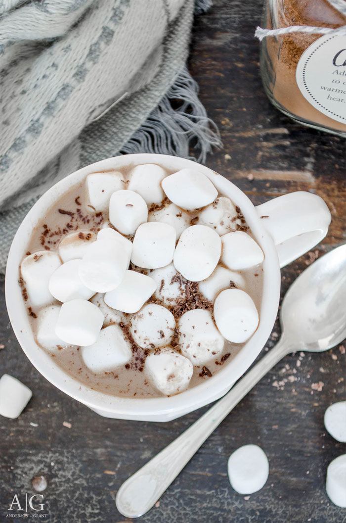 Hot chocolate with marshmallows and a vintage spoon