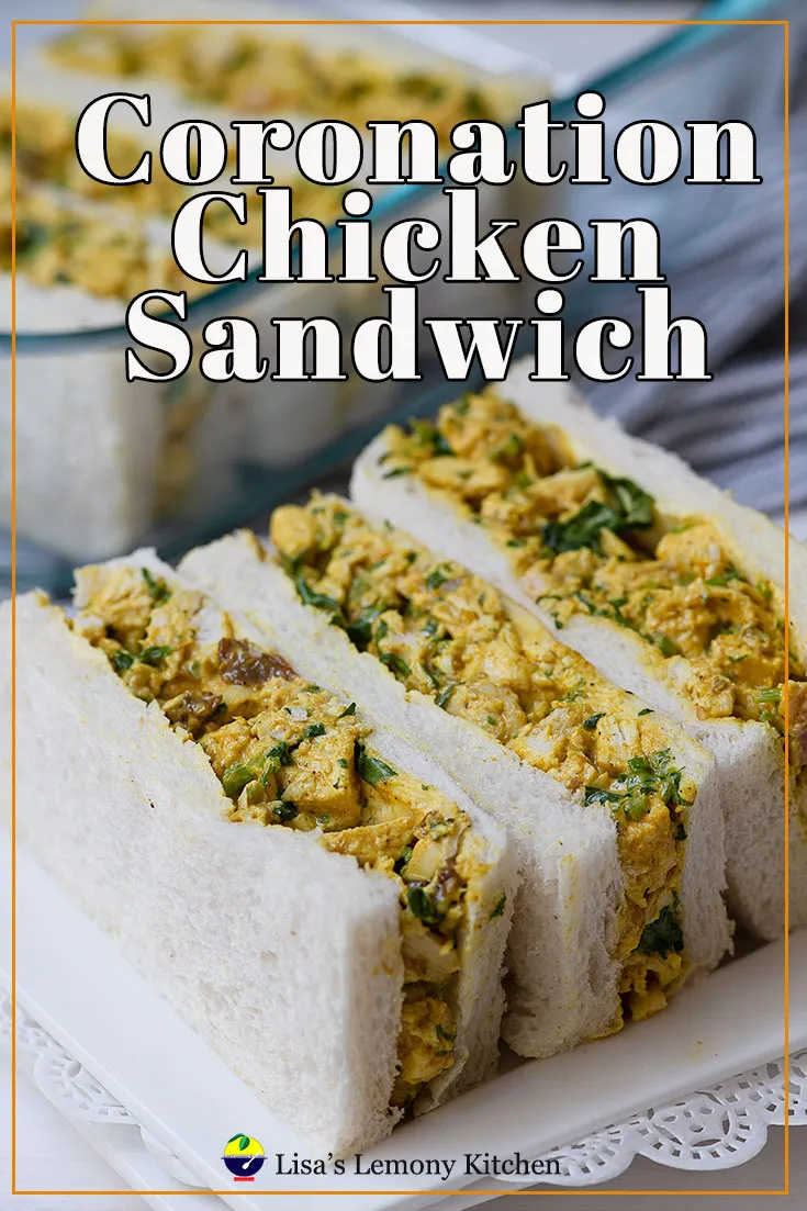 Quick and easy Coronation Chicken sandwich, made with a Greek yoghurt, mayonnaise, mango chutney, fresh coriander and seasoned with curry powder.