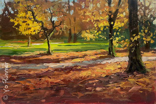 Herbst gemalt Ölbild Günthersburgpark