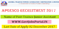 Andhra Pradesh Power Generation Corporation Recruitment 2017– 25 Trainee Junior Assistant