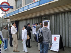 scene outside Mile End station